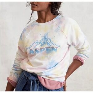 Anthropologie Back When Aspen Mountain Sweatshirt Blue Pink‎ Tie Dye Small Ski